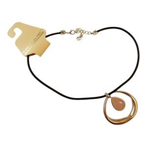 Trovare Oblong Necklace Silver Pink Stone Pendant Black Cord Necklace Adjustable